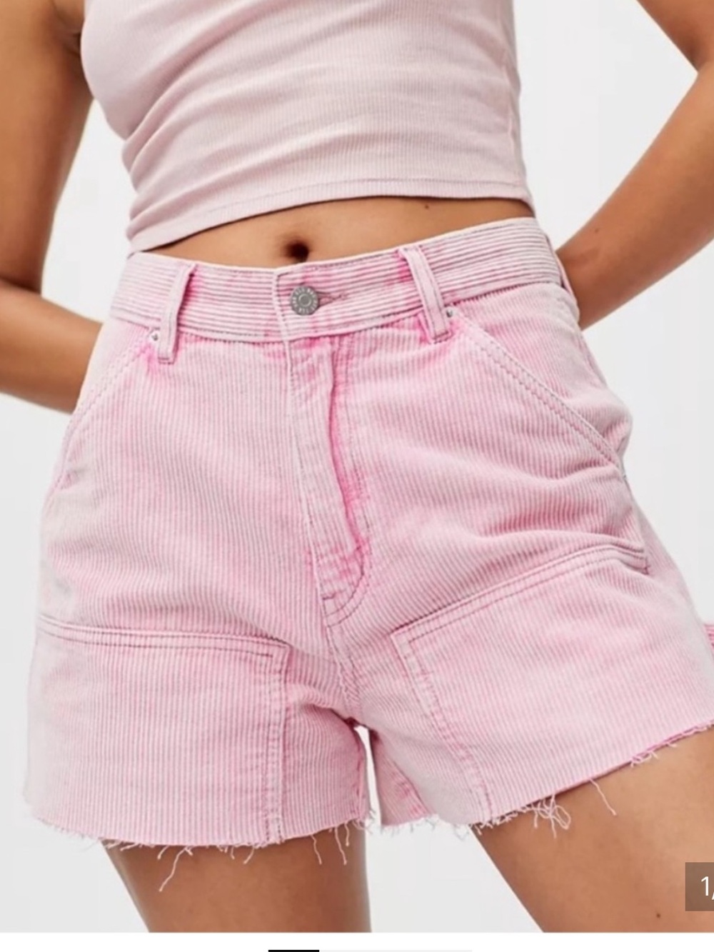 BDG Pink Striped High-Rise Corduroy Utility Shorts